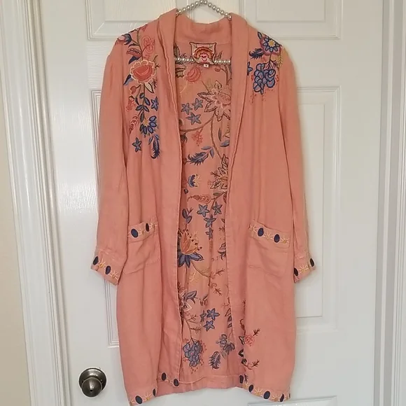Johnny Was Tiwa Linen Embroidered Open Front Jacket Coat Small Medium - Picture 1 of 8